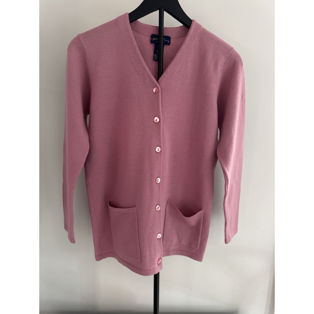 Charter Club Women Petite Small‎ Pink Merino Wool Cardigan Sweater Button Front